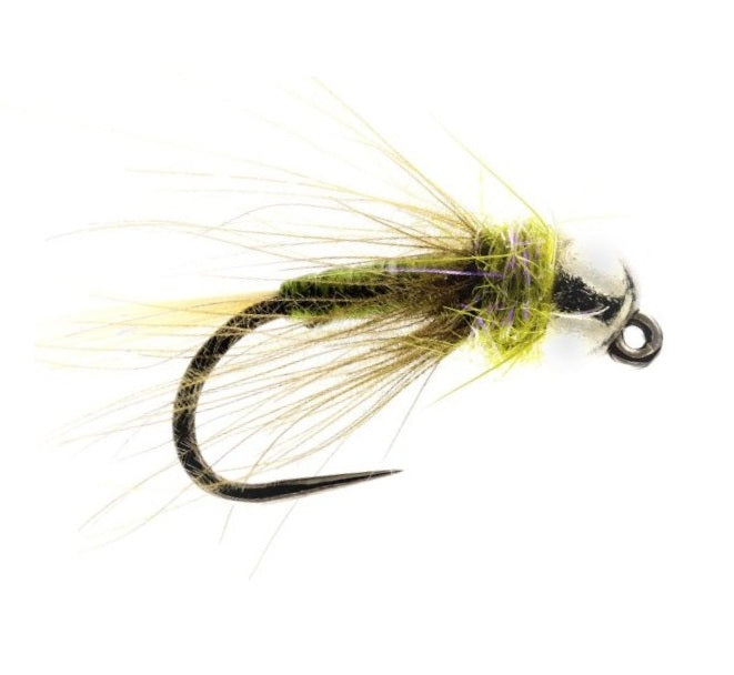 TUNGSTEN NYMPH FLY OLIVE CDC JIG BARBLESS