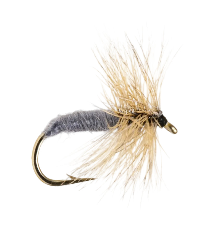 DRY HACKLED FLY GREY DUSTER DOCKED