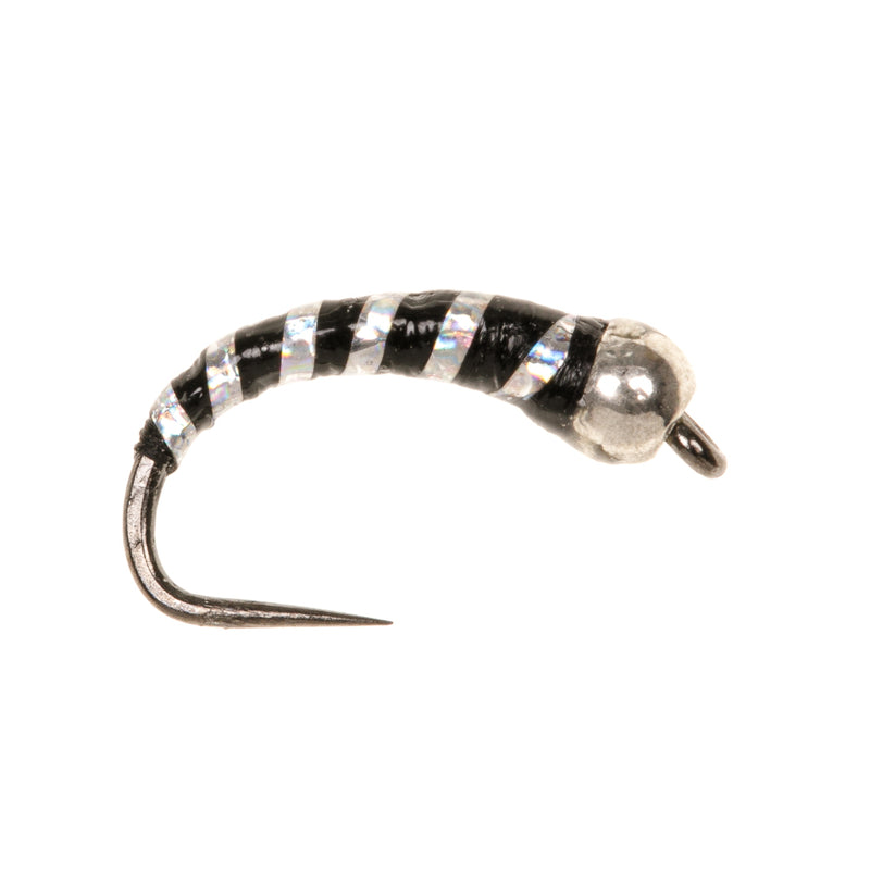 BUZZER BARBLESS FLY SILVER BEAD EPOXY BLACK & SILVER RIB BUZZER
