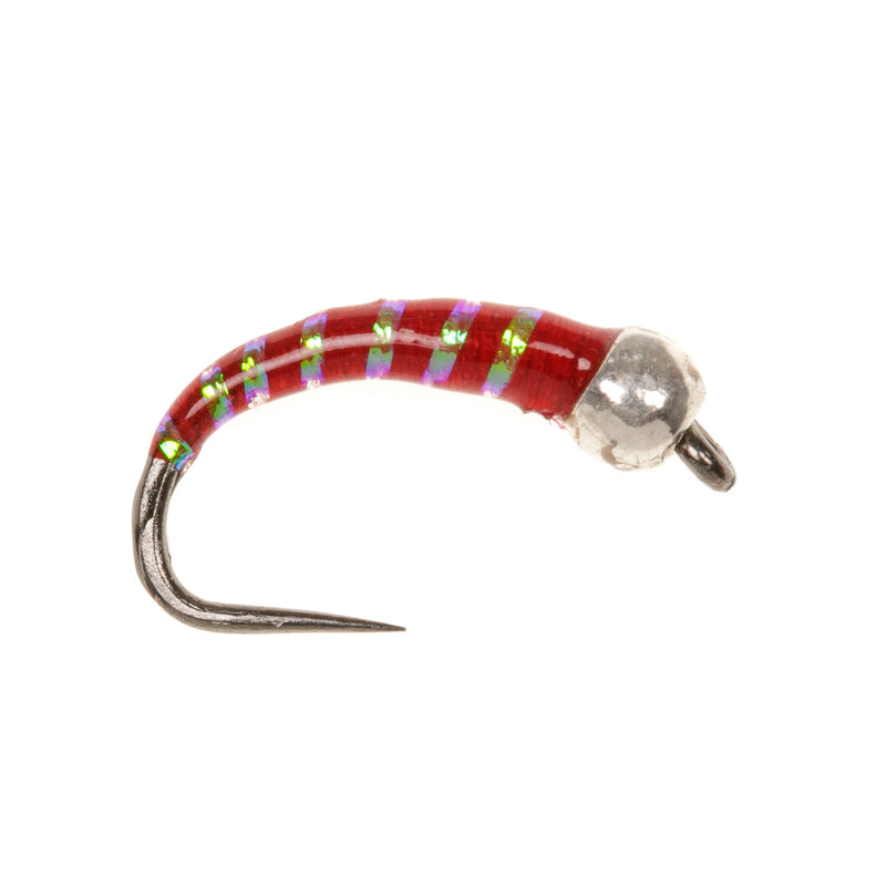 BUZZER BARBLESS FLY SILVER BEAD EPOXY RED & PEARL RIB BUZZER