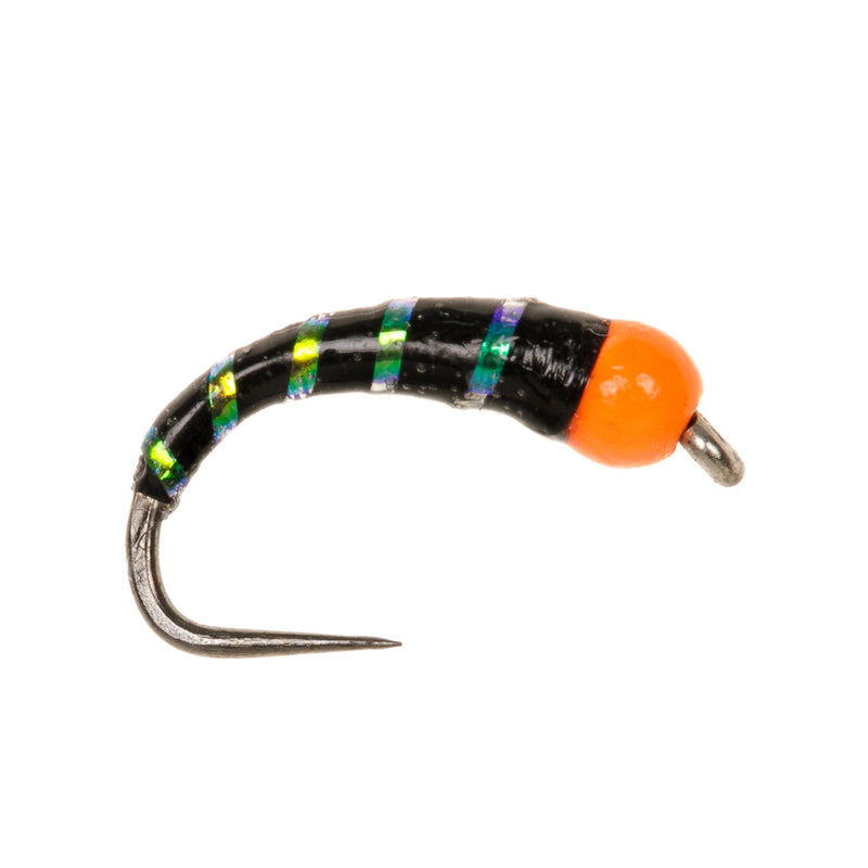 BUZZER BARBLESS FLY HOT HEAD ORANGE BLACK & PEARL RIB BUZZER