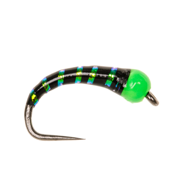BUZZER BARBLESS FLY HOT HEAD GREEN BLACK & PEARL RIB BUZZER