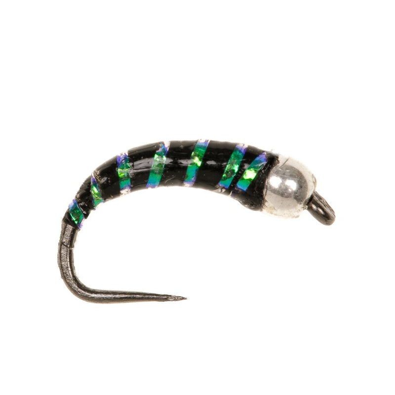 BUZZER BARBLESS FLY SILVER BEAD EPOXY BLACK & PEARL RIB BUZZER