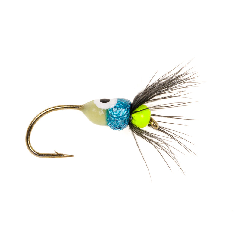 NORDIC TROUT FLY WIDOWER EYE FLU CHARTREUSE & GLITTER BLUE