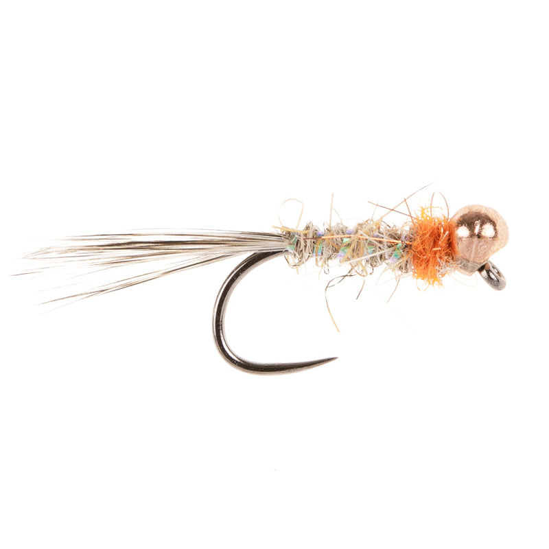 TUNGSTEN NYMPH BARBLESS FLY OFF BEAD COPPER HARES EAR & ORANGE