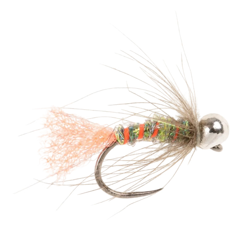 TUNGSTEN NYMPH BARBLESS FLY OFF BEAD SILVER CDC GREEN