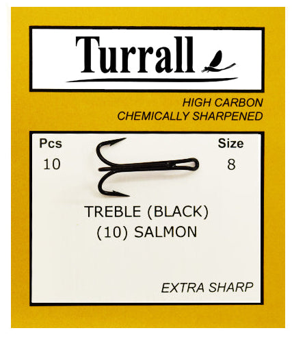 SALMON BLACK TREBLE FLY FISHING HOOK