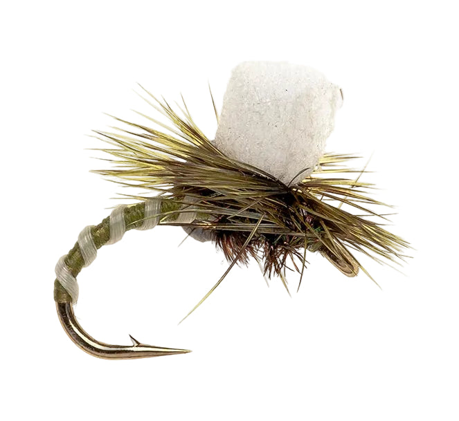 SPECIAL DRY FLY KLINKAHMMER OLIVE FLEXI RIB  / WHITE FOAM