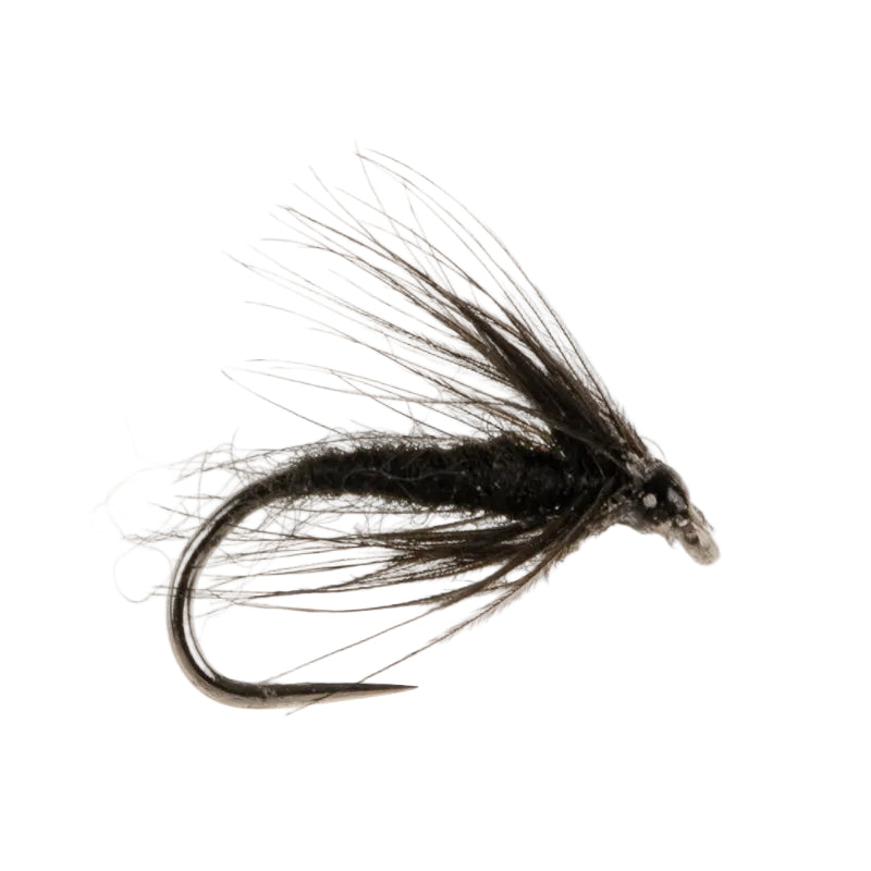 WET HACKLED BARBLESS FLY BLACK SPIDER