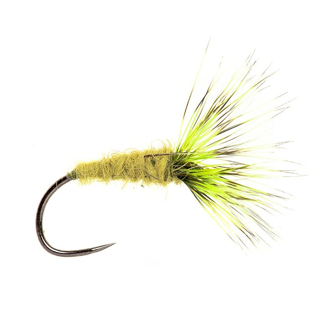 WET HACKLED BARBLESS FLY LIGHT OLIVE KEBARI