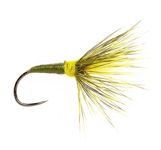 WET HACKLED BARBLESS FLY OLIVE CDC KEBARI