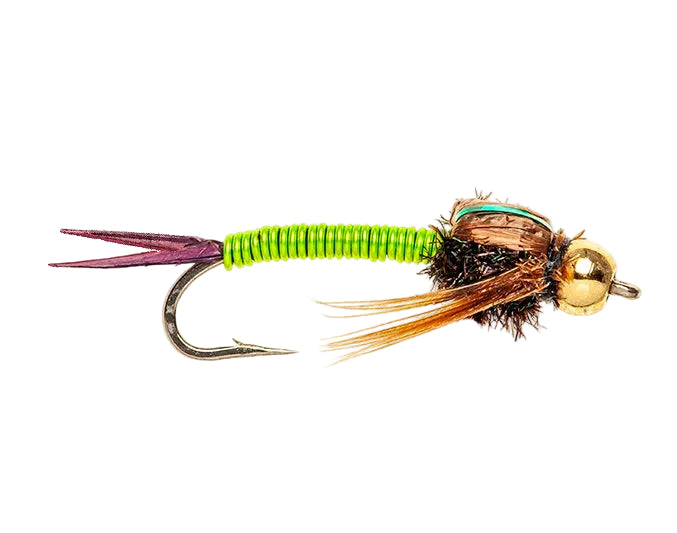BEADHEAD FLY COPPER CAT NYMPH CHARTREUSE BH