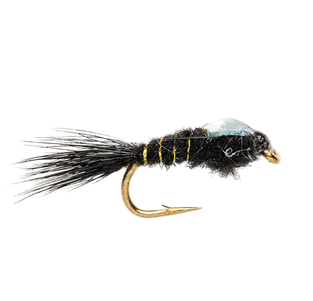 STANDARD NYMPH FLY GOLD RIBBED HARES EAR NYMPH FLASHBACK BLACK